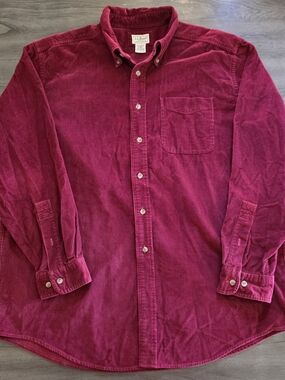 L.L. Bean Men's Corduroy Button-Down Shirt in Berry Red